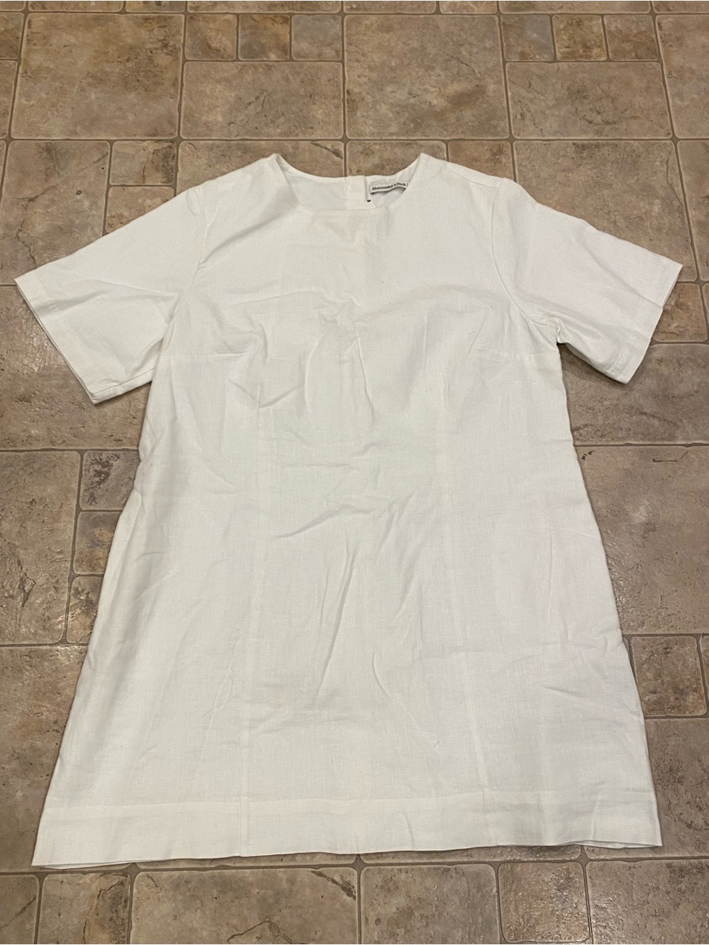 Abercrombie Fitch Linen Blend Mini Dress Button Back White Sz XLP NWT